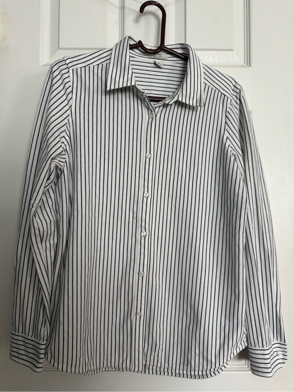L.L. Bean White Button-Front Shirt with Black Stripes